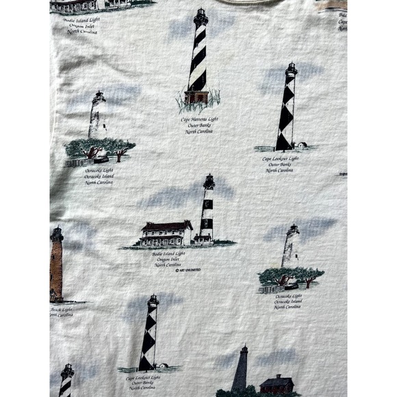 Vintage Art Unlimited North Carolina Lighthouse AOP Shirt M NC 90s Cape Fear - Picture 6 of 12